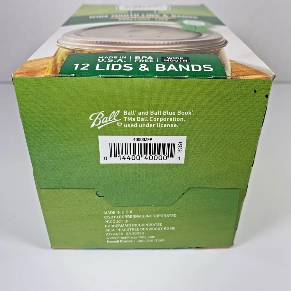 New Box of 12 BALL Wide Mouth Bands w/ Dome‎ Lids For Mason Jars Canning
